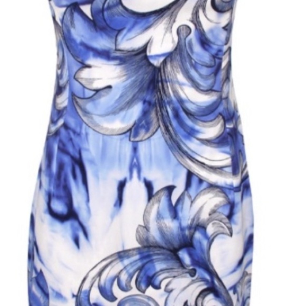Versace Collection Blue Print Stretch Crepe Dress XL